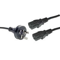 2m Dual IEC C13 10A 3 Pin Black Appliance Mains Lead
