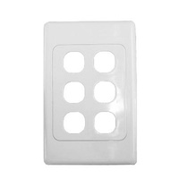Six port wall plate white, accepts Clipsal (2000 series style)