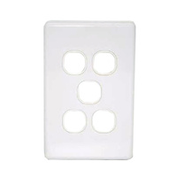 Five Port Slim Wall Plate White, accepts Clipsal (C2000 series stlye)