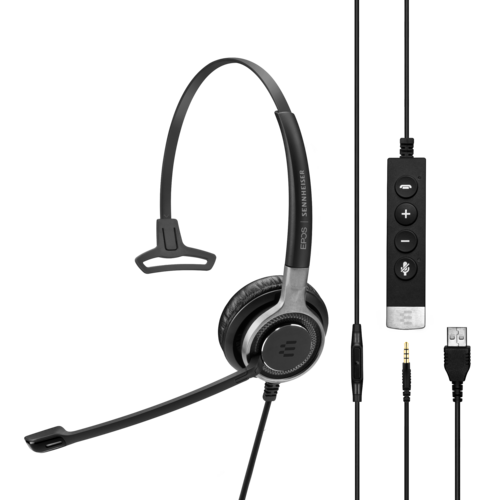 IMPACT SC 635 USB-A Premium, wired, single-sided headset with connectivity to PC/softphone or mobile devices using USB or 3.5 mm jack