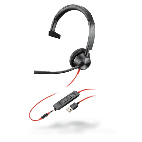 Plantronics Blackwire 3315, BW3315, UC, Monaural with 3.5mm and USB-A Corded Headset