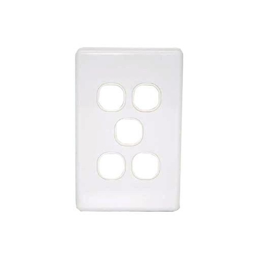 Five port wall plate white, accepts Clipsal (2000 series style)