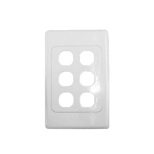 Six port wall plate white, accepts Clipsal (2000 series style)