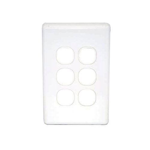 Six port wall plate white, accepts Clipsal (C2000 series style)