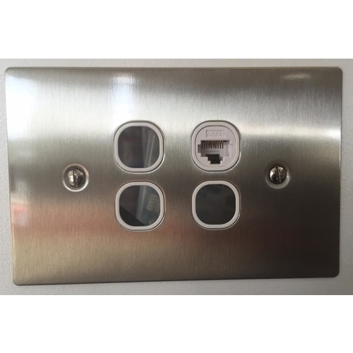 4 Gang Stainless Steel Wall Plate Clipsal Style Jacks